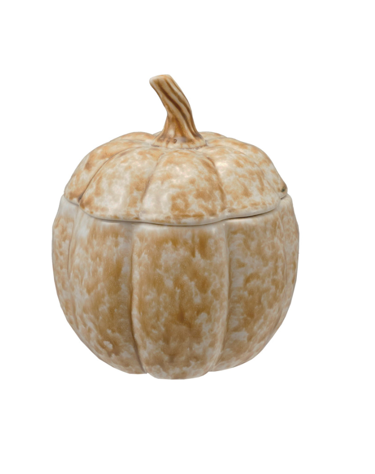 Stoneware Pumpkin Shaped Jar with Lid