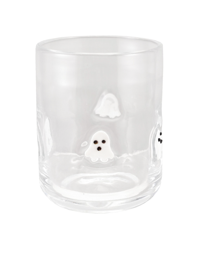 16 oz. Drinking Glass with Embedded Ghosts, White & Black
