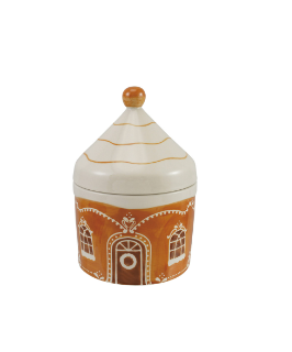 Hand-Painted Stoneware Cookie Jar with Lid & Wax Relief Gingerbread Design, Brown & White