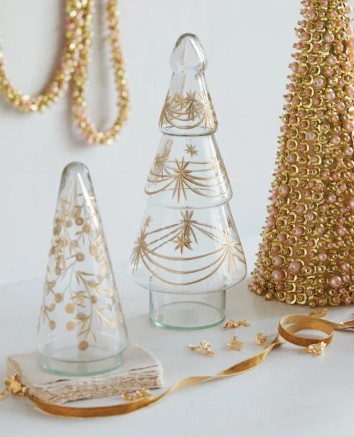 Hand-Blown Etched Glass Tree with Design