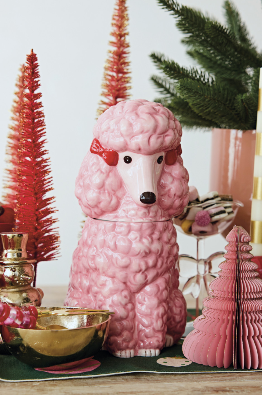 Ceramic Poodle Shaped Cookie Jar with Bows