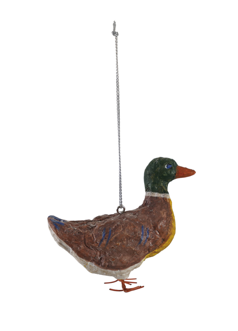 Handmade Paper Mache Vintage Reproduction Mallard Ornament with Metal Wire Feet