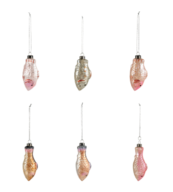 Hand-Painted Mercury Glass Vintage Reproduction Fish Ornament with Glitter