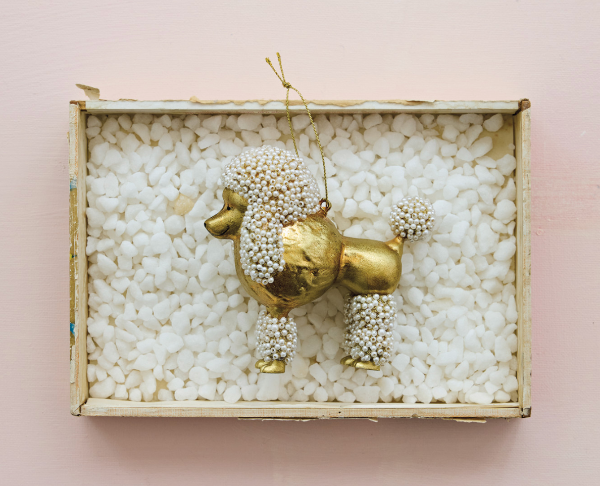 Glass Poodle Ornament with Faux Pearls
