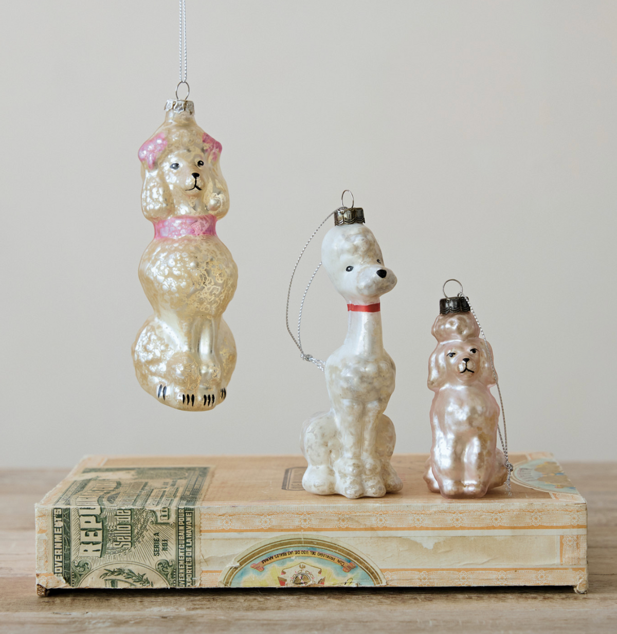 Hand-Painted Mercury Glass Vintage Reproduction Poodle Ornament