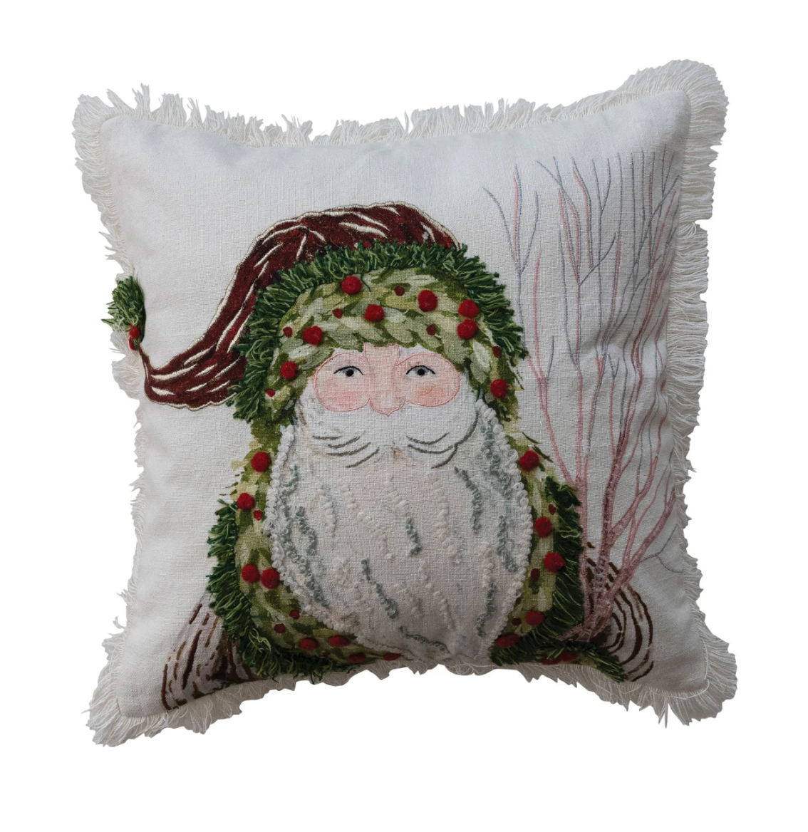 18" Square Cotton Slub Printed Pillow with Santa