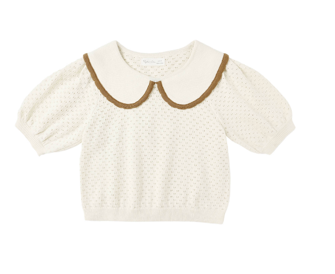 POINTELLE COLLARED TOP || NATURAL