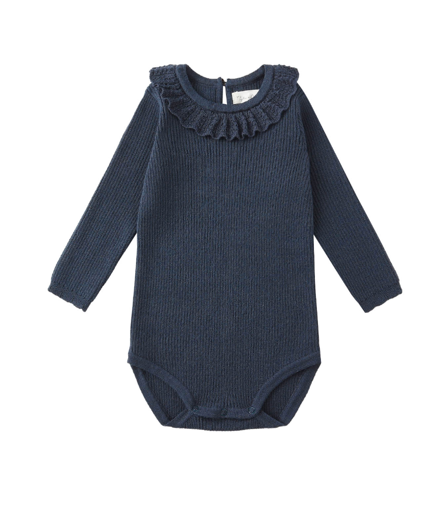 RUFFLE COLLAR BODYSUIT || NAVY