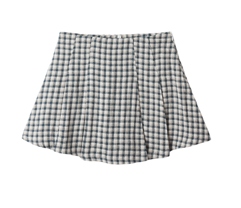 PLEATED MINI SKIRT || NAVY CHECK