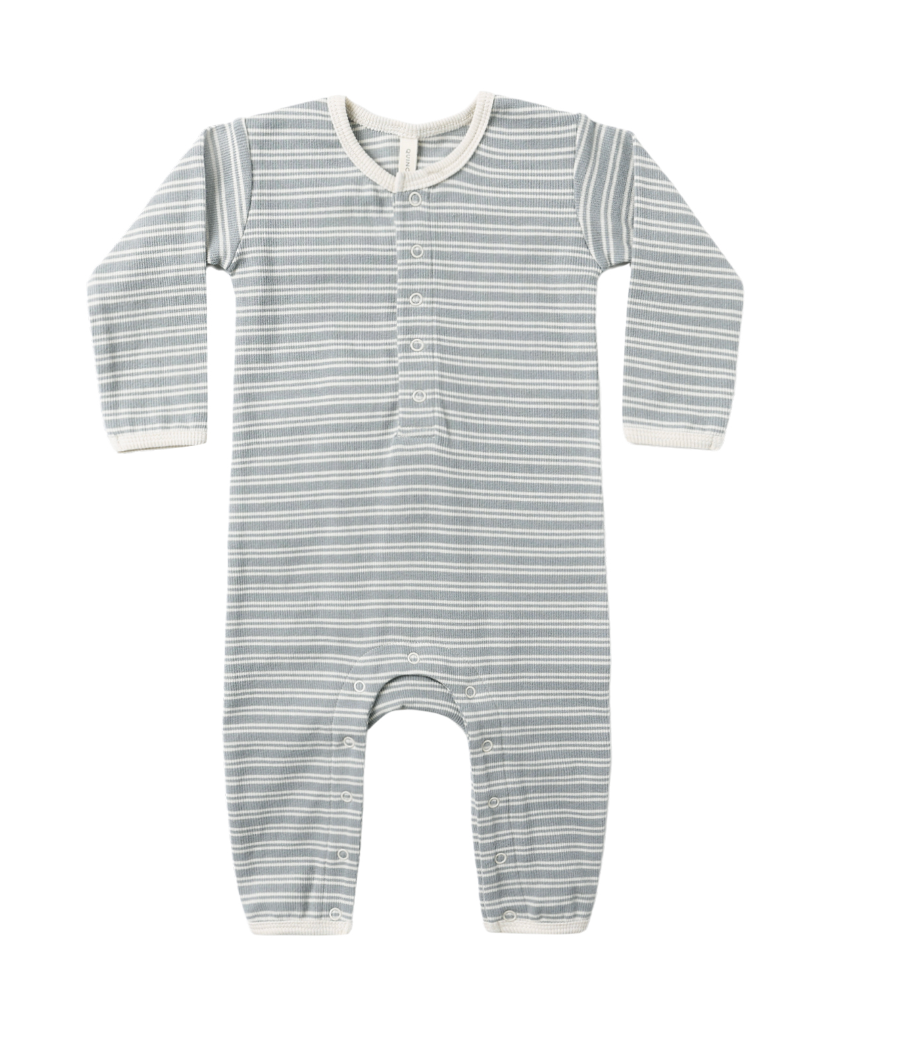 RIBBED BABY JUMPSUIT || STEEL BLUE MICRO STRIPE