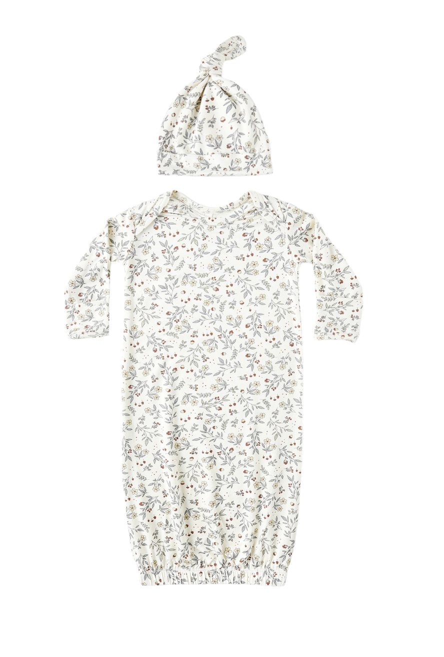 BAMBOO BABY GOWN + HAT SET || WOODLAND
