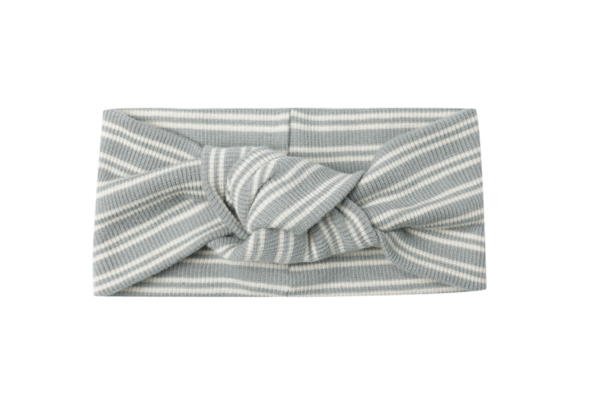 RIBBED KNOTTED HEADBAND || STEEL BLUE MICRO STRIPE
