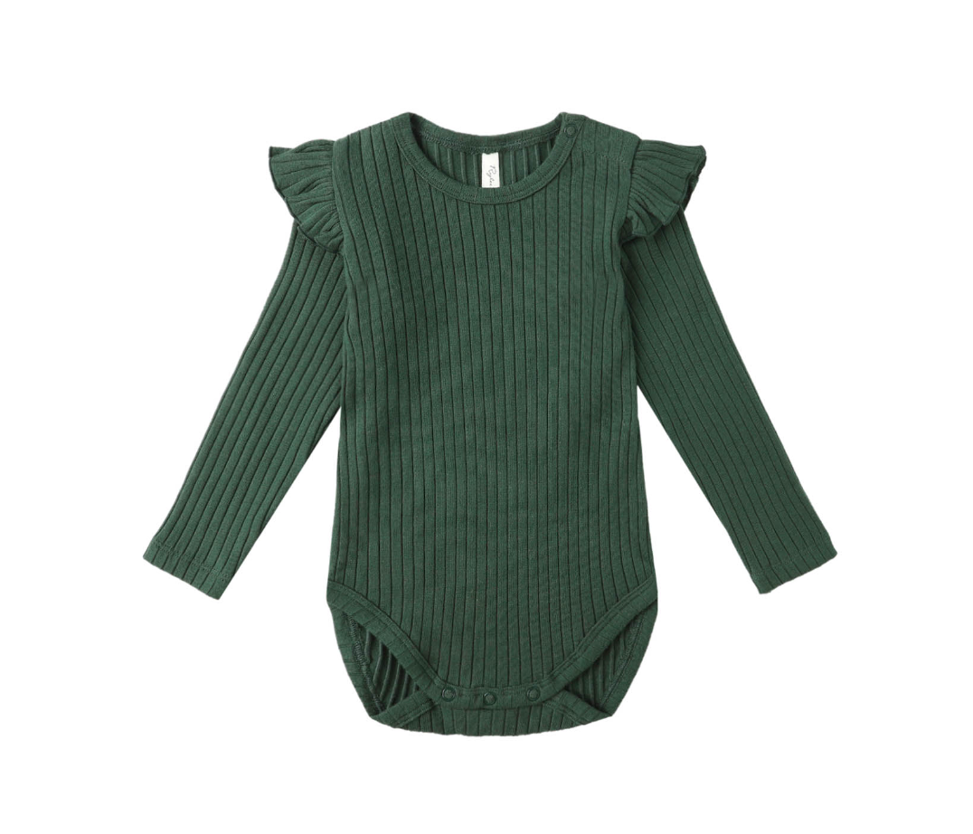 SHOULDER RUFFLE BODYSUIT || GREEN