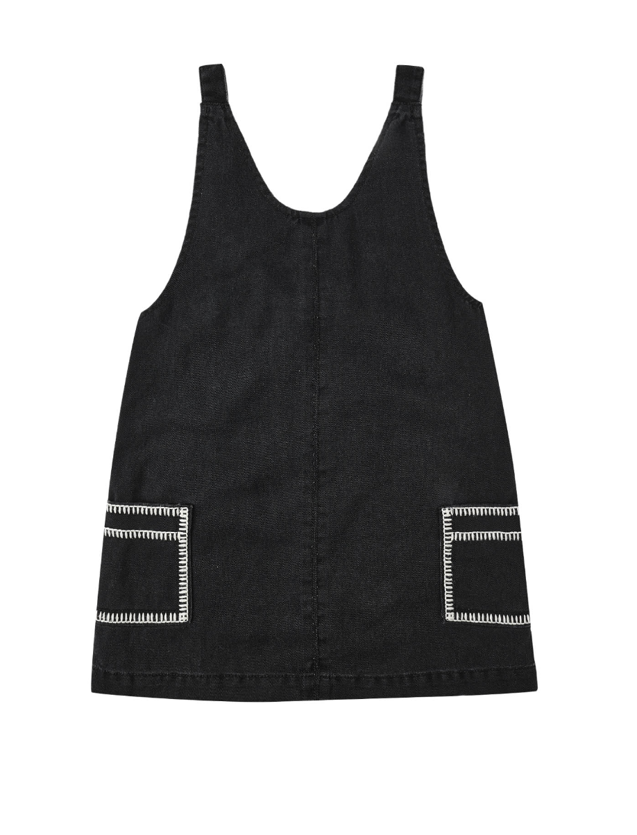 V-NECK OVERALL DRESS || WASHED BLACK