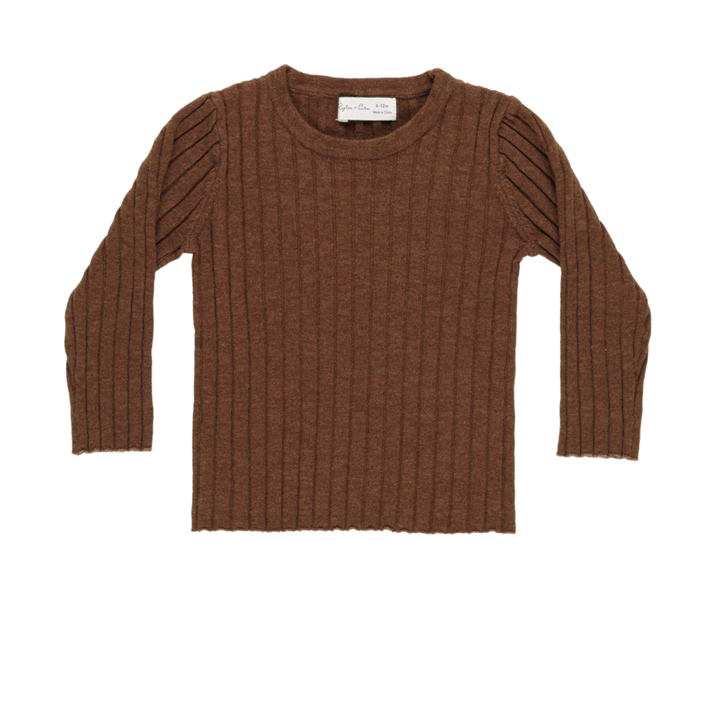 LONG SLEEVE KNIT TOP || BROWN