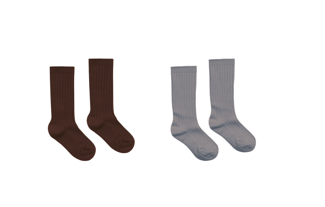 RIBBED SOCKS || BROWN, DUSTY BLUE