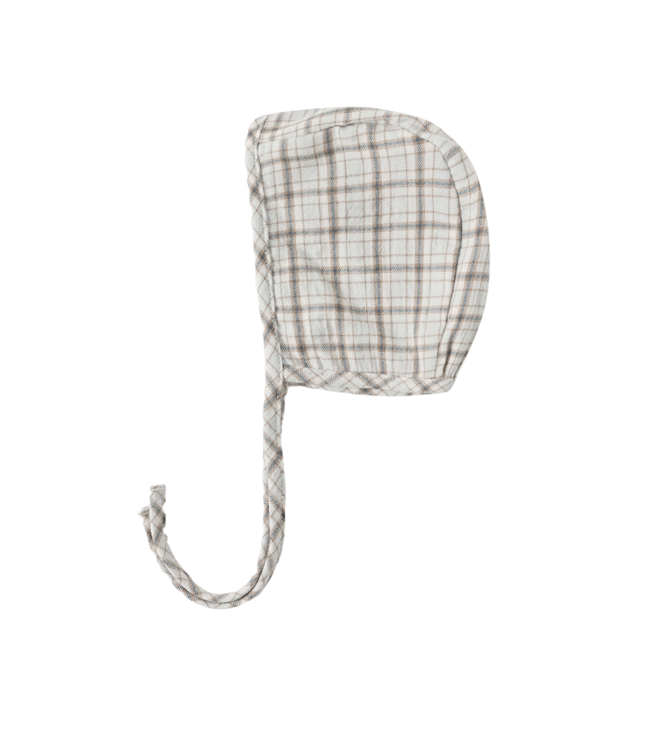 WOVEN BABY BONNET || BLUE PLAID