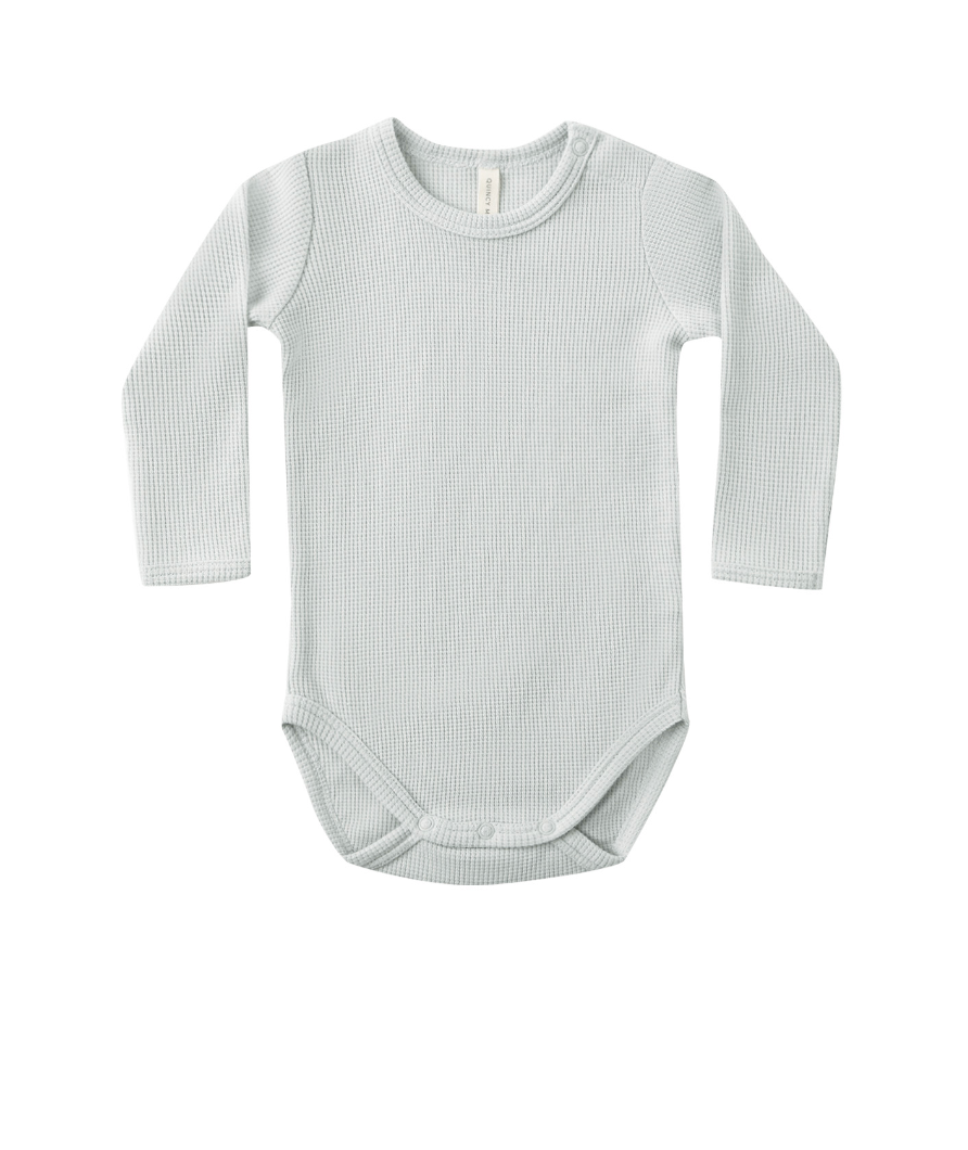 WAFFLE LONG SLEEVE BODYSUIT || ICE BLUE
