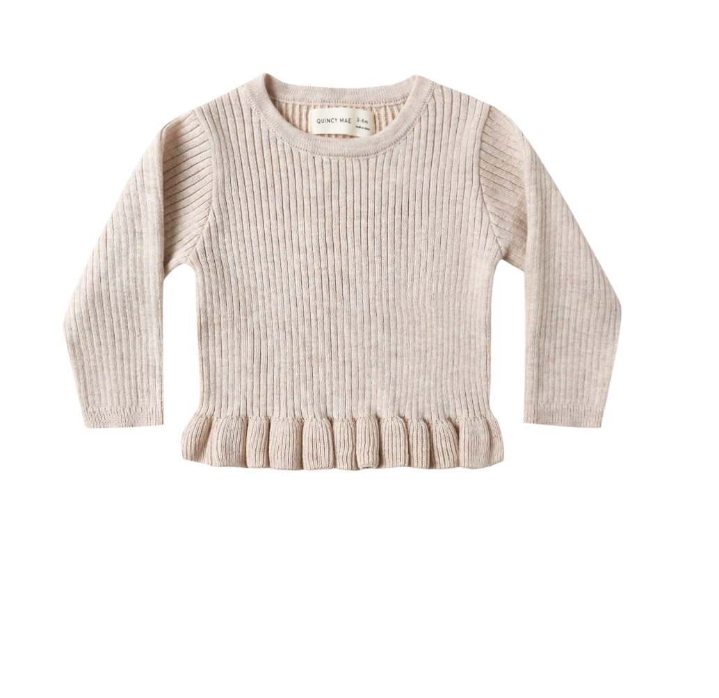 RIB KNIT PEPLUM TOP || HEATHERED OATMEAL