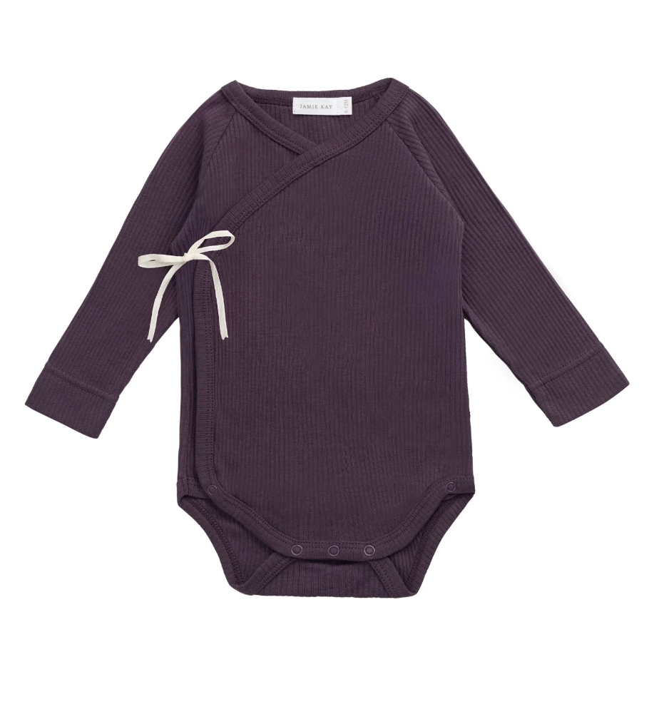 Organic Cotton Modal Marina Long Sleeve Bodysuit - Blackberry