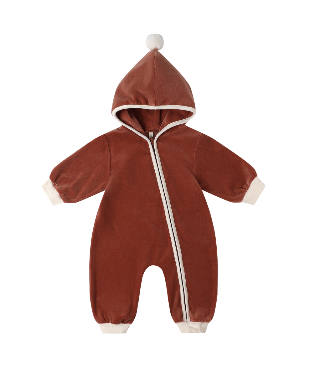 VELOUR ZIP JUMPSUIT || CRANBERRY