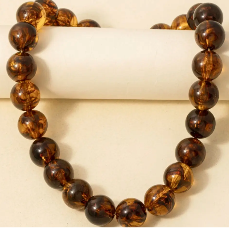Large Tortoise Shell Ball Beaded Necklace