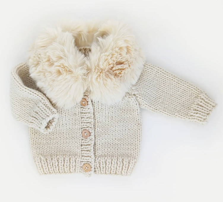 Fur Collar Natural Cardigan Sweater