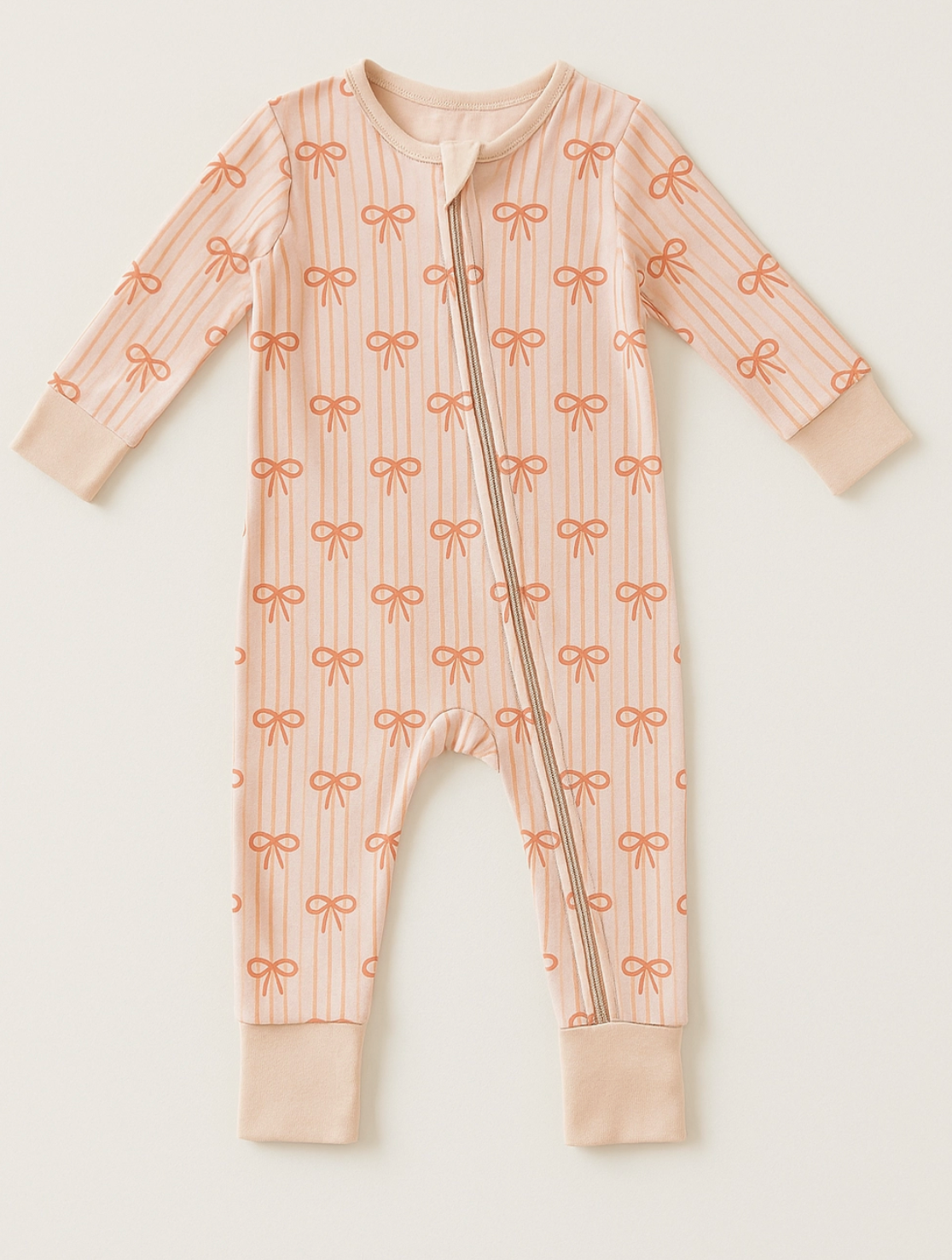 2-way Zip Baby Sleeper - Bow Stripe - Footy Pajamas - Bamboo