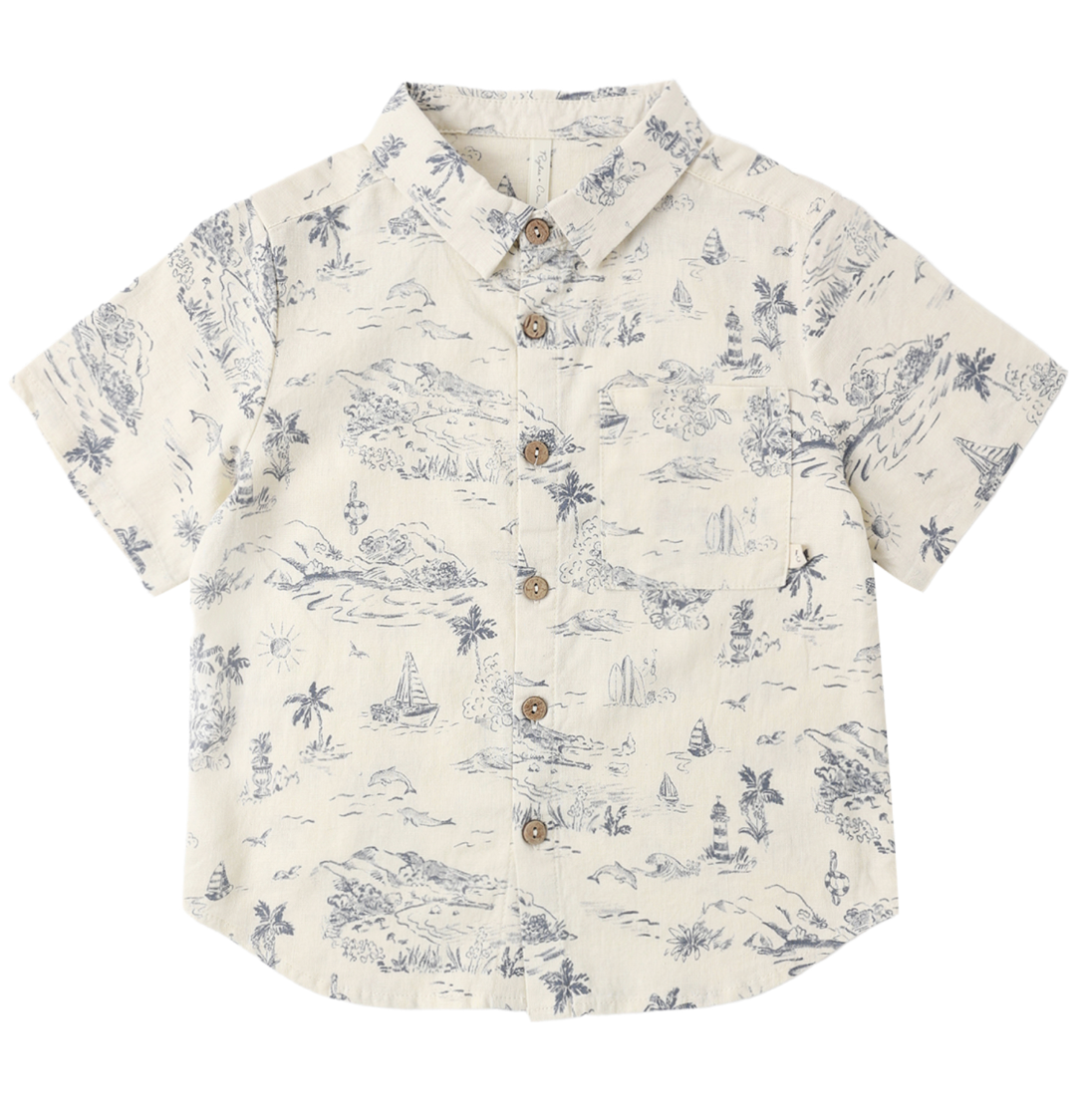 COLLARED SHORT SLEEVE SHIRT OCEAN TOILE