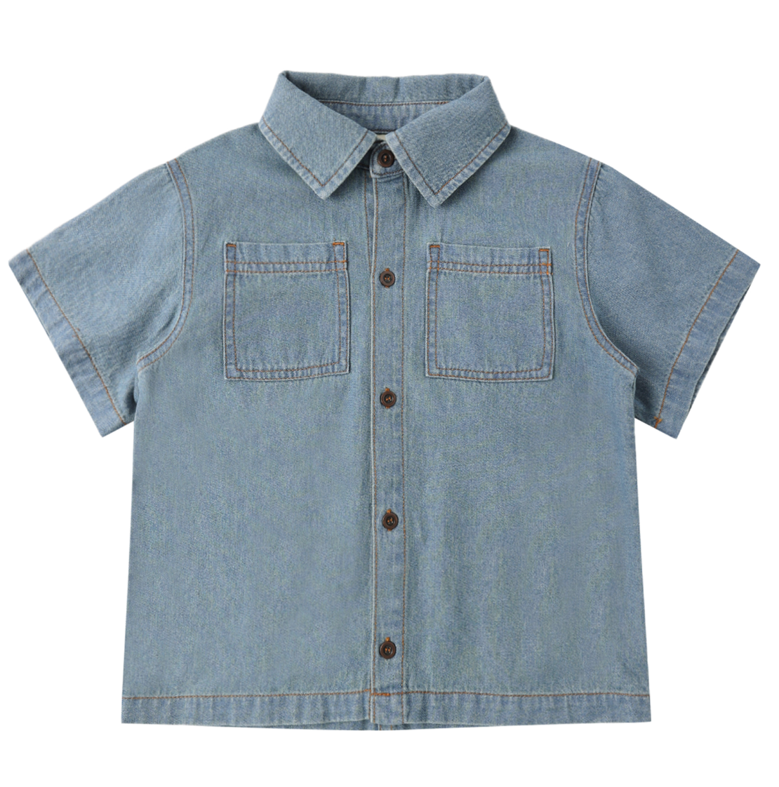 DENIM SHORT SLEEVE OVERSHIRT WASHED BLUE