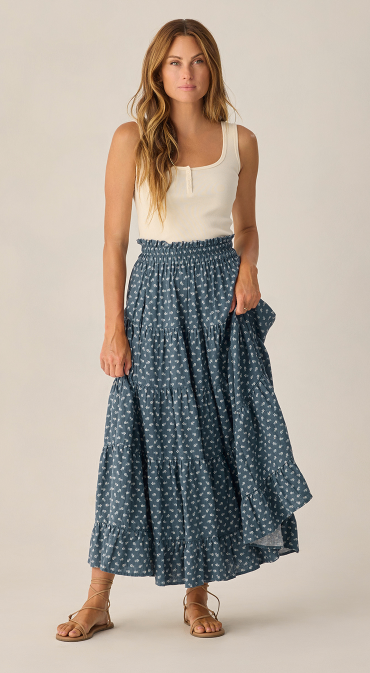 WOMEN'S RUFFLE TIERED MAXI SKIRT DITSY