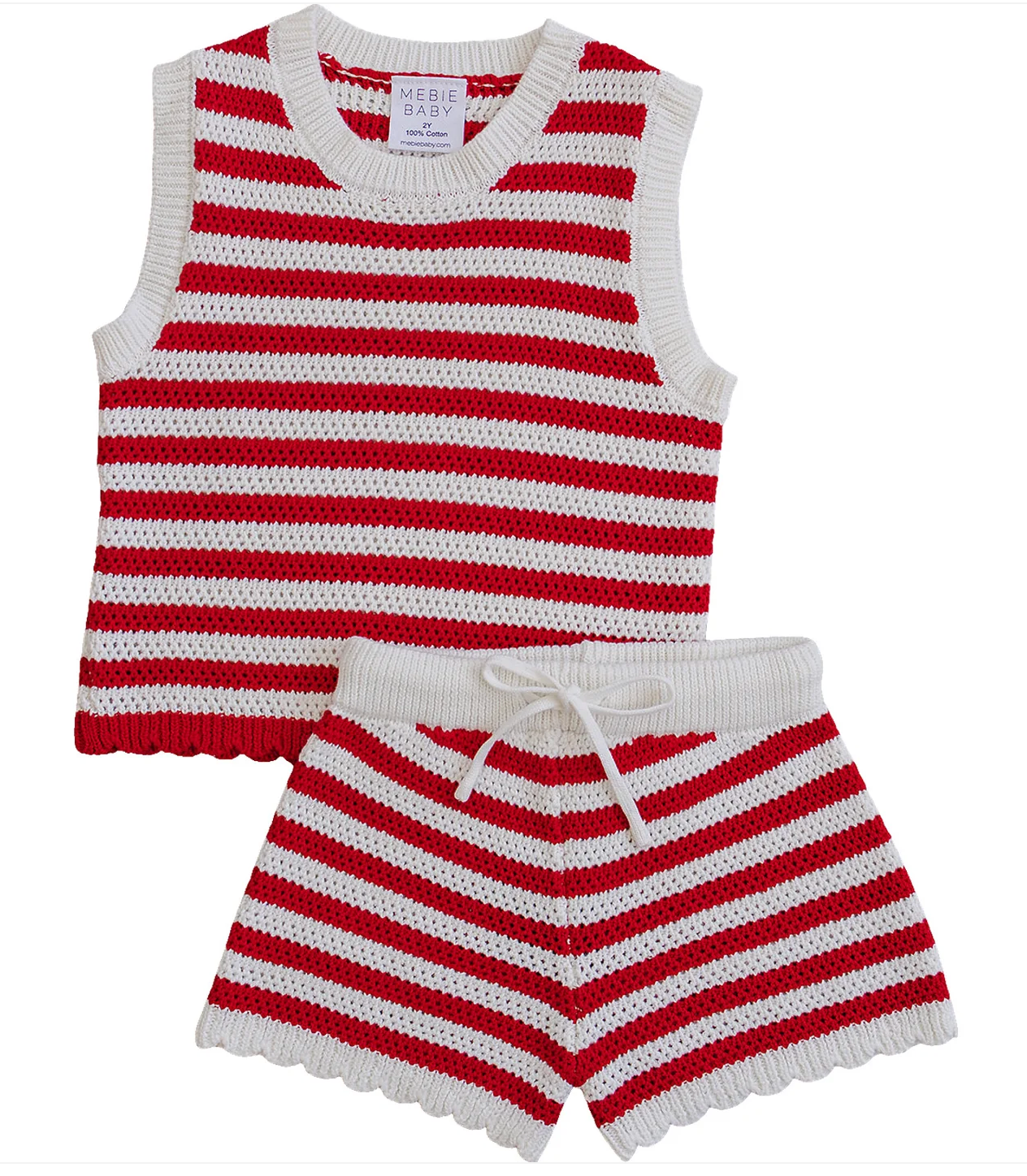 Red Stripe Knit Short Tank Set