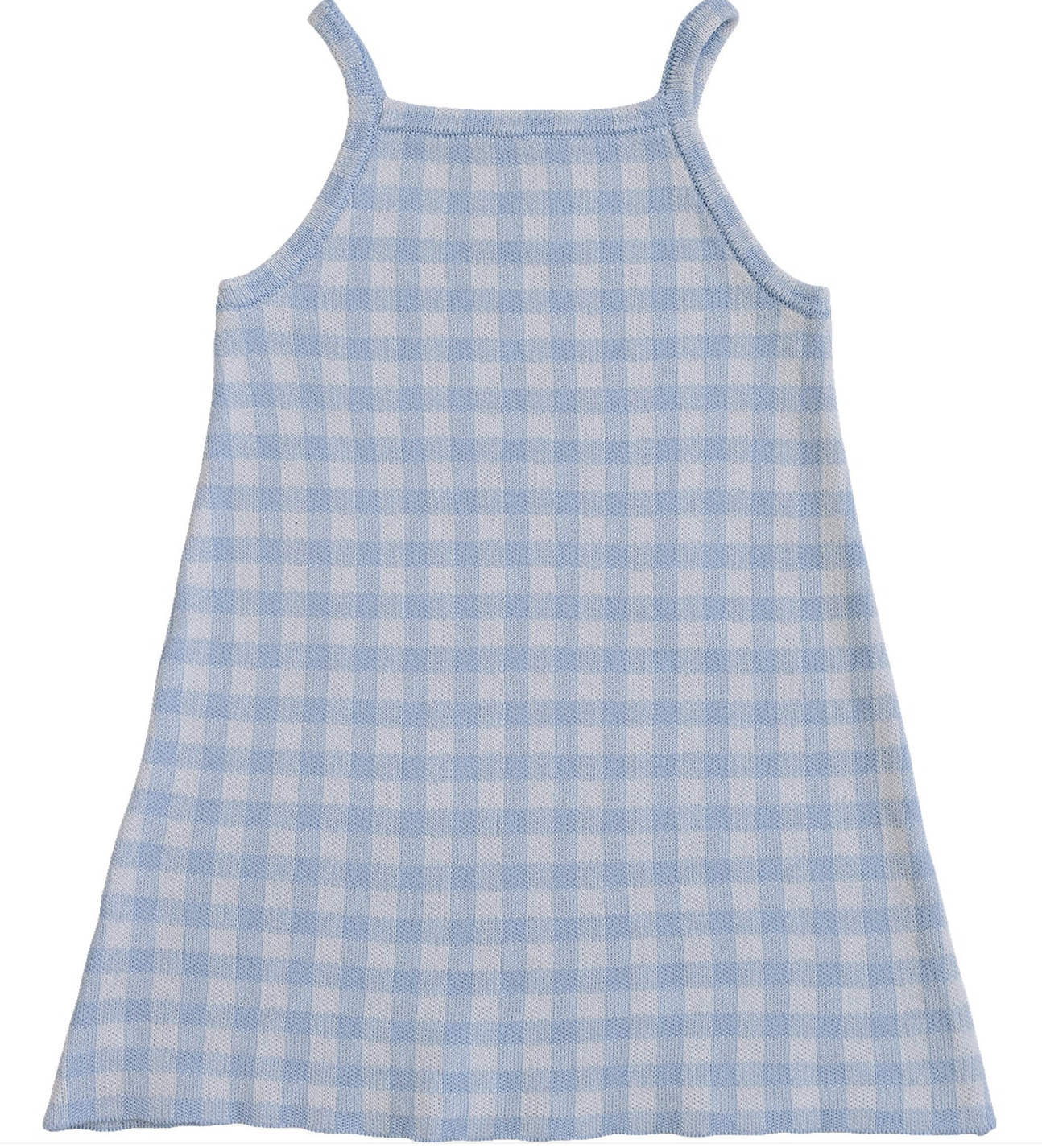 Blue Knit Gingham Dress