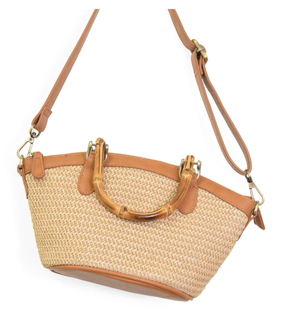 Natural Straw Millie Bamboo Handle Basket Crossbody