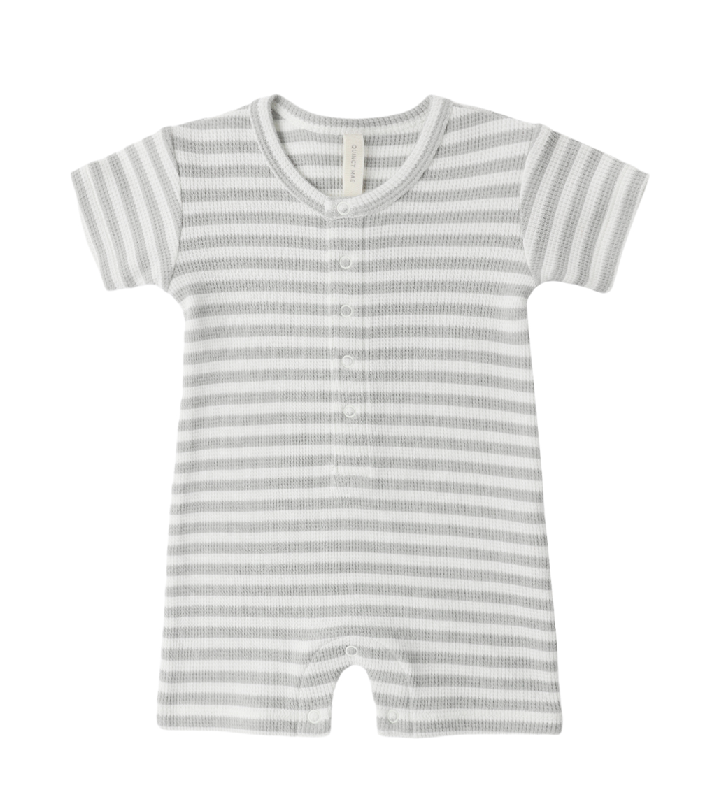 WAFFLE SNAP ROMPER SAGE STRIPE