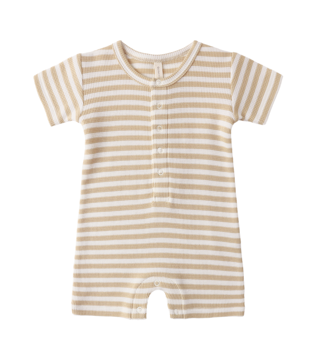 WAFFLE SNAP ROMPER BUTTERSCOTCH STRIPE