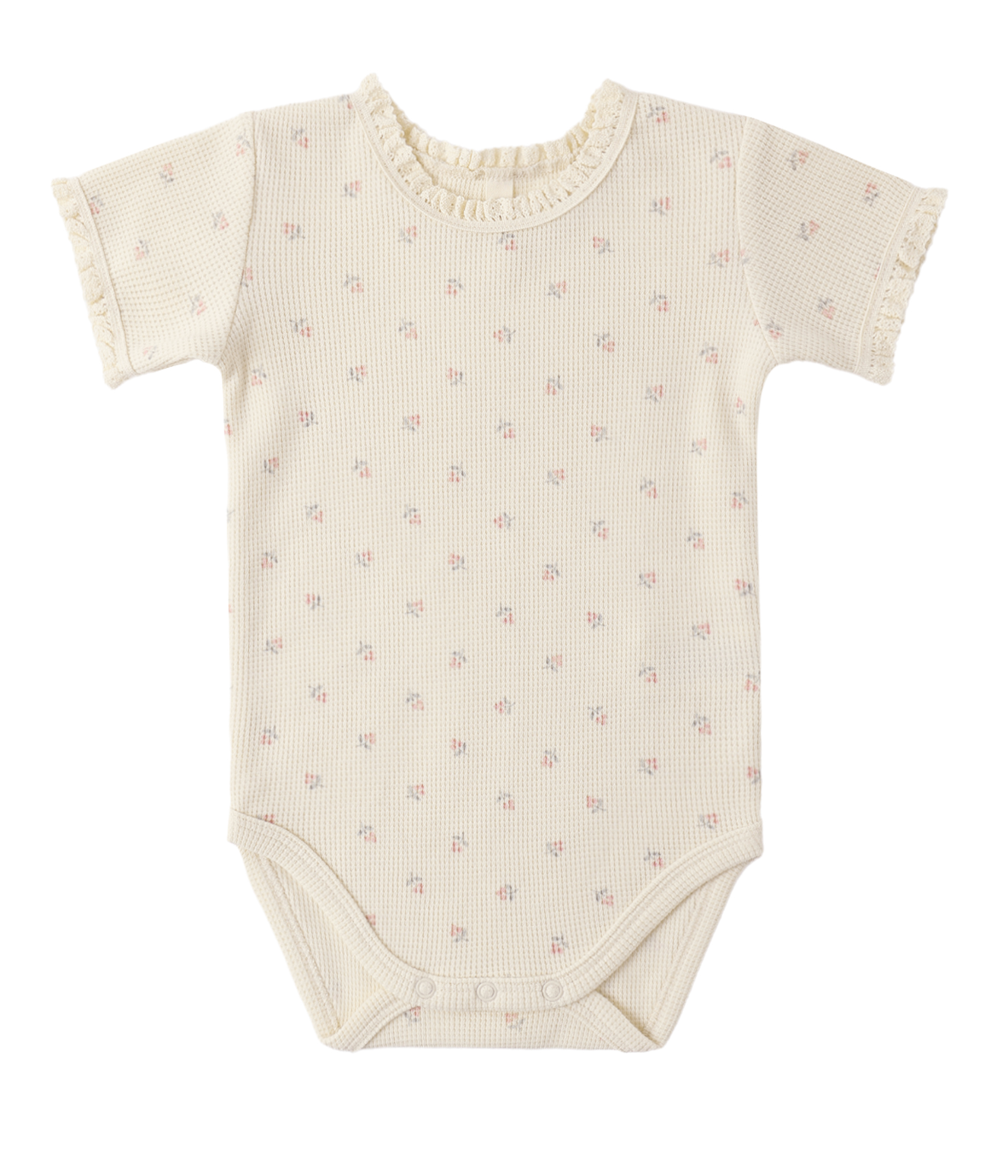 SHORT SLEEVE WAFFLE BODYSUIT MAUVE DITSY