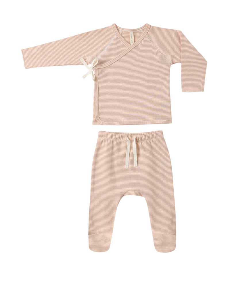 WRAP TOP + FOOTED PANT SET MELON MICRO STRIPE