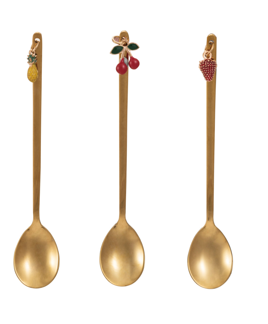 Stainless Steel Spoon w/ Cherry/Pineapple/Strawberry Charm, 3 Styles
