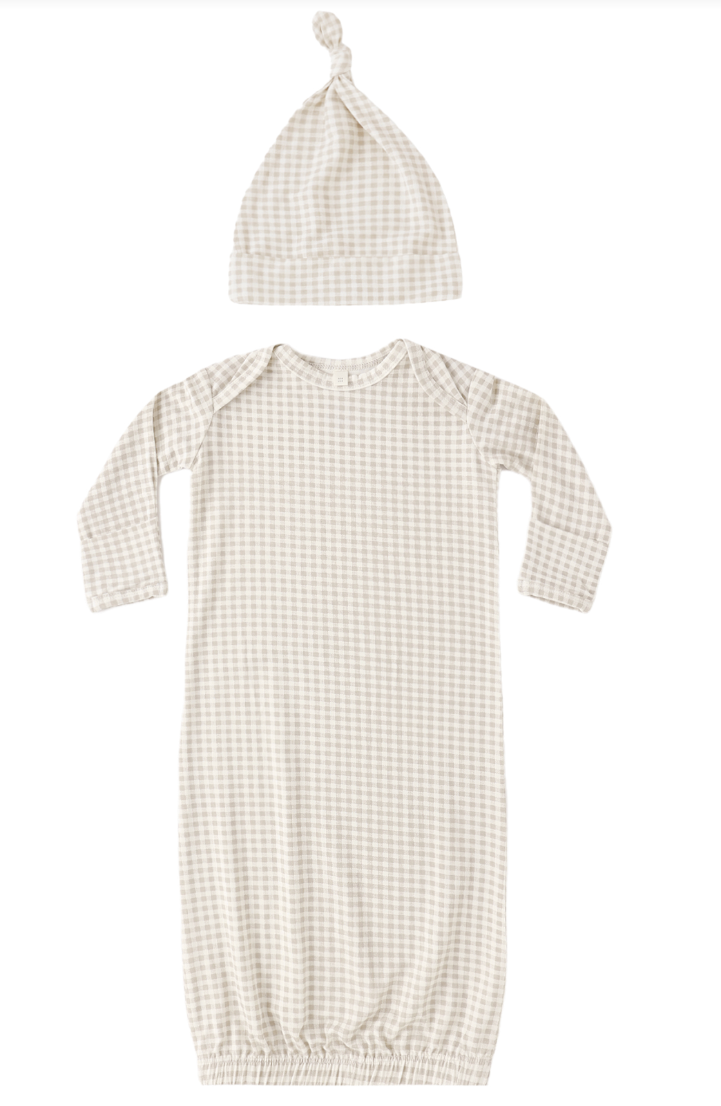 BAMBOO BABY GOWN + HAT SET OAT GINGHAM