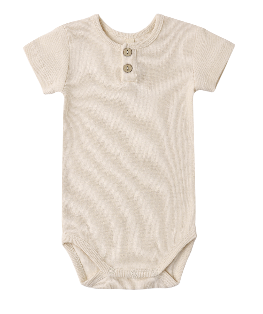 RIBBED HENLEY BODYSUIT ECRU