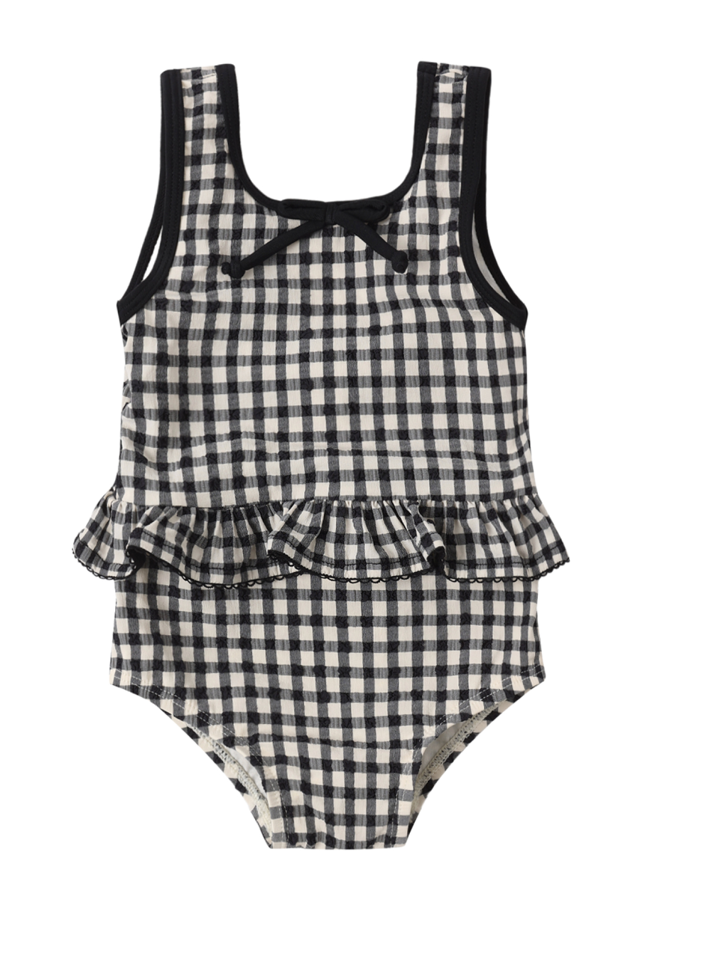 SKIRTED ONE-PIECE BLACK GINGHAM