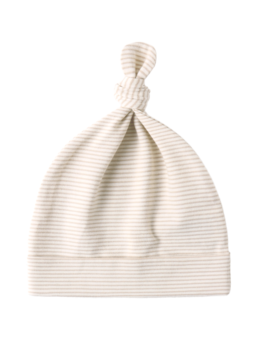 KNOTTED BABY HAT OAT MICRO STRIPE