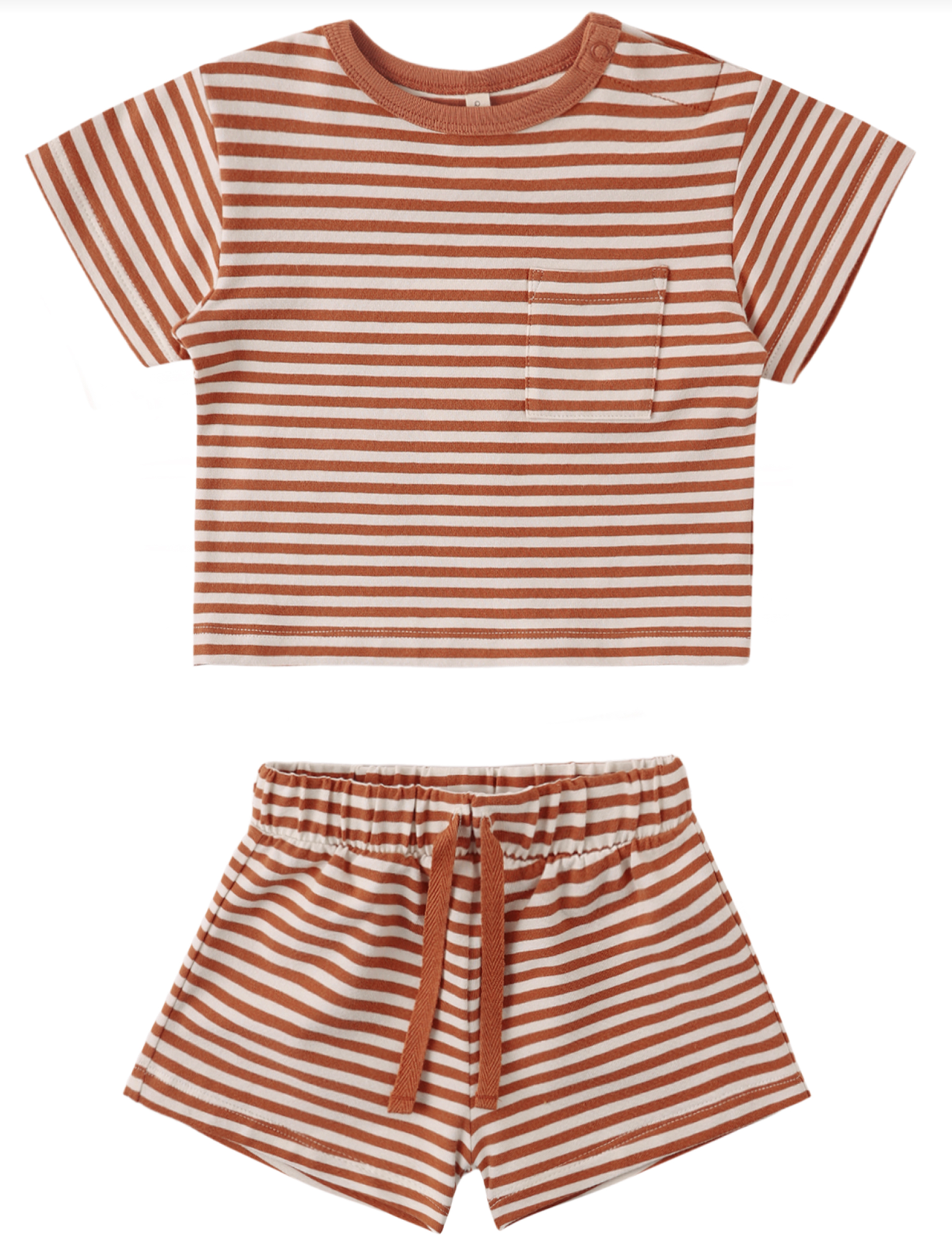 BOXY POCKET TEE + SHORT SET POPPY STRIPE