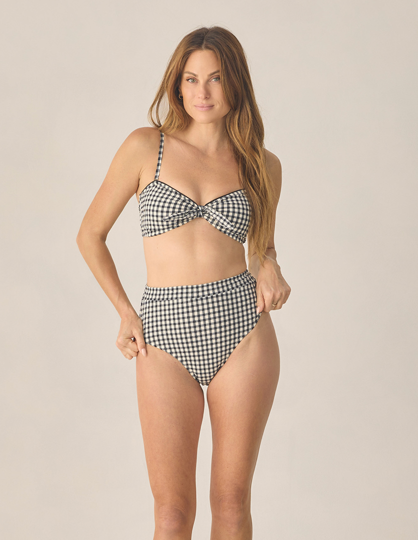 WOMEN'S BANDED HIGH CUT BIKINI BOTTOM BLACK GINGHAM