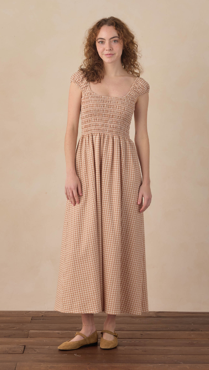 WOMEN'S JESS DRESS FAWN GINGHAM