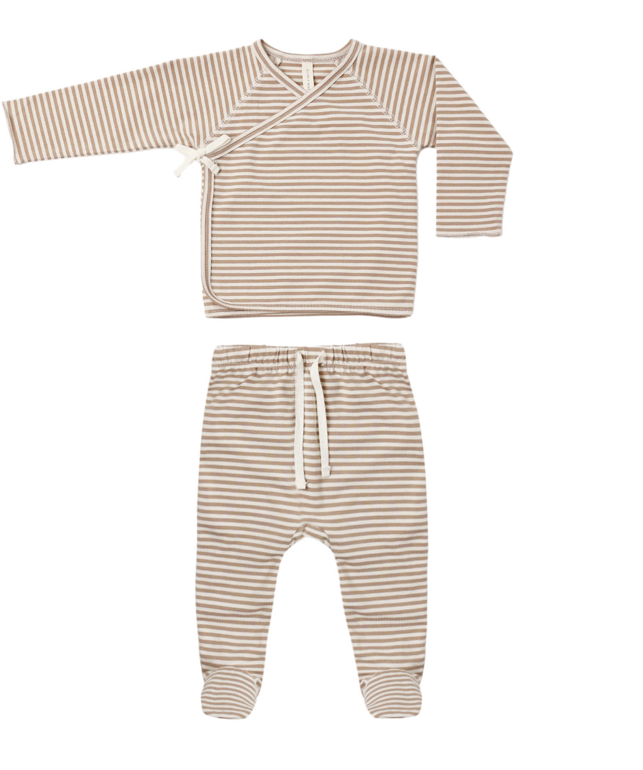 WRAP TOP + FOOTED PANT SET ALMOND STRIPE