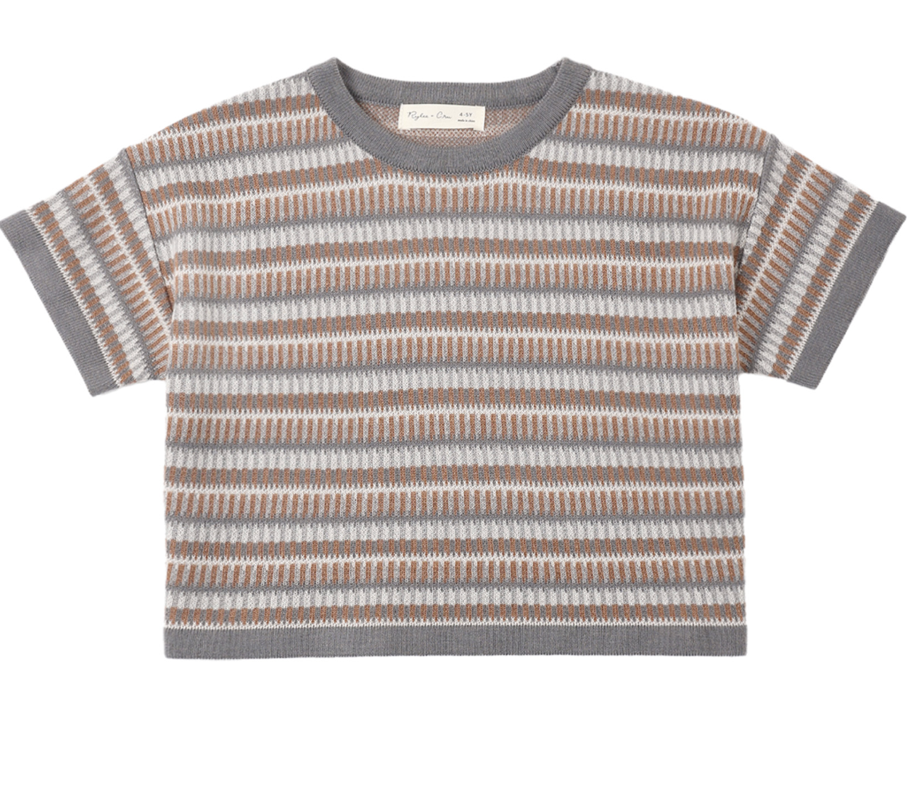 BOXY CROP KNIT TEE MULTI-STRIPE