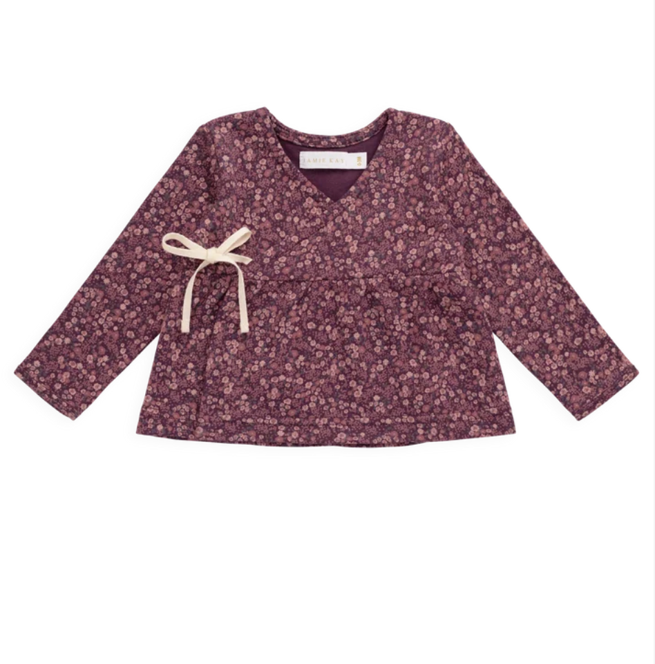 Organic Cotton Clemence Wrap Top - Fig Floral