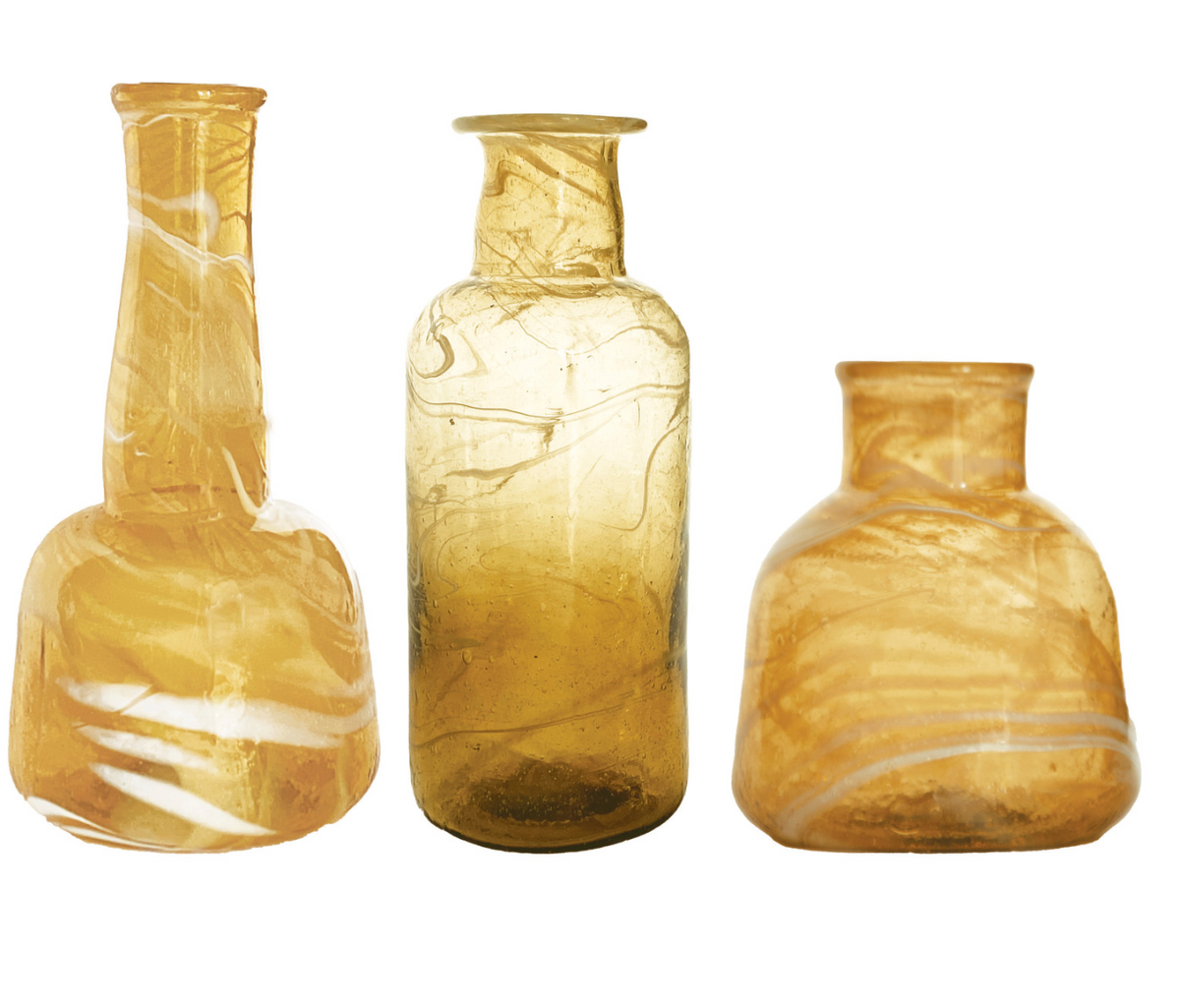 Recycled Glass Vases, Marbled Amber Color, Set of 3